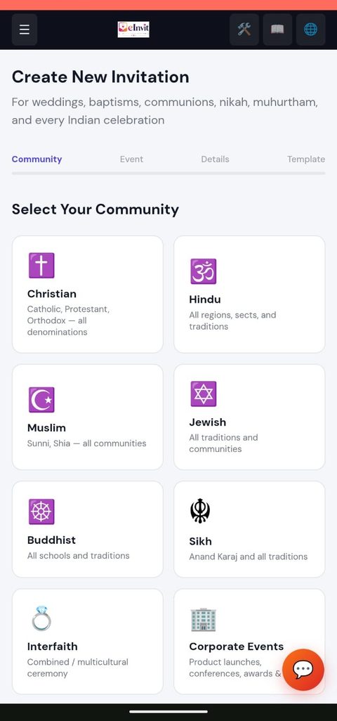 eInvit admin dashboard — Create New Invitation